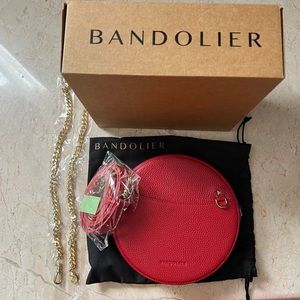 Bandolier Red Round Crossbody Bag with Gold Chain